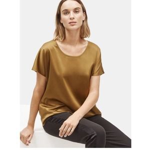 Eileen Fisher Womens Satin Scoop Neck Blouse Gold leaf 1X